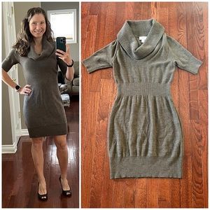 ❌SOLD LOFT taupe cowl neck short sleeve sweater dress